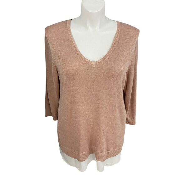 Calvin Klein Sweater Womens Sz 2X Lagenlook Preppy V Neck Peach Officecore Basic - Picture 5 of 11